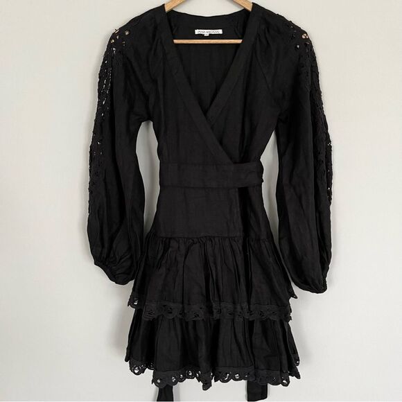 Free People x Maia Bergman Mika Linen Wrap Mini Dress in Black, Size XS NWOT - Picture 1 of 14